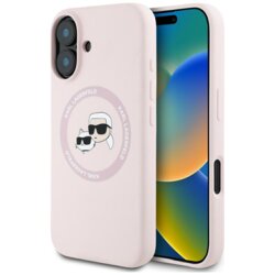 Husa Karl Lagerfeld iPhone 16 Silicone MagSafe, Karl&Choupette Head, roz, KLHMP16SSKCHTCP