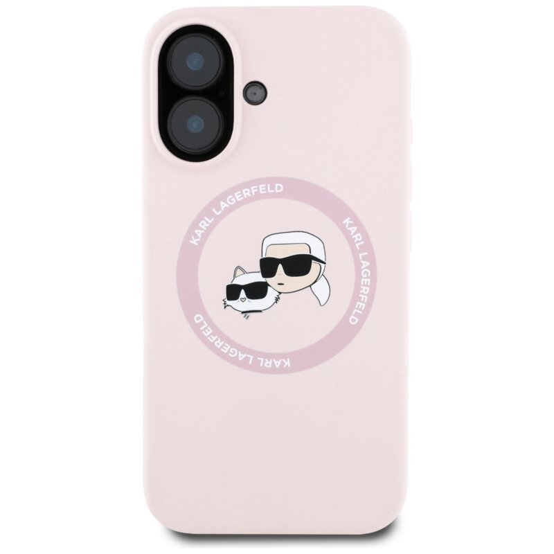 Husa Karl Lagerfeld iPhone 16 Silicone MagSafe, Karl&Choupette Head, roz, KLHMP16SSKCHTCP