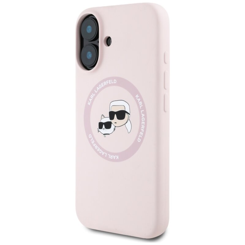 Husa Karl Lagerfeld iPhone 16 Silicone MagSafe, Karl&Choupette Head, roz, KLHMP16SSKCHTCP