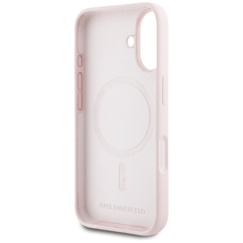 Husa Karl Lagerfeld iPhone 16 Silicone MagSafe, Karl&Choupette Head, roz, KLHMP16SSKCHTCP