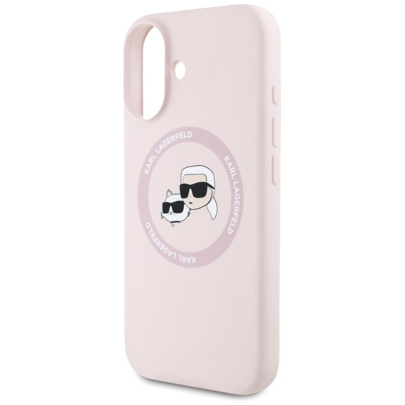 Husa Karl Lagerfeld iPhone 16 Silicone MagSafe, Karl&Choupette Head, roz, KLHMP16SSKCHTCP