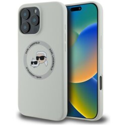 Husa Karl Lagerfeld iPhone 16 Pro Max Silicone MagSafe, Karl&Choupette Head, bej, KLHMP16XSKCHTCE