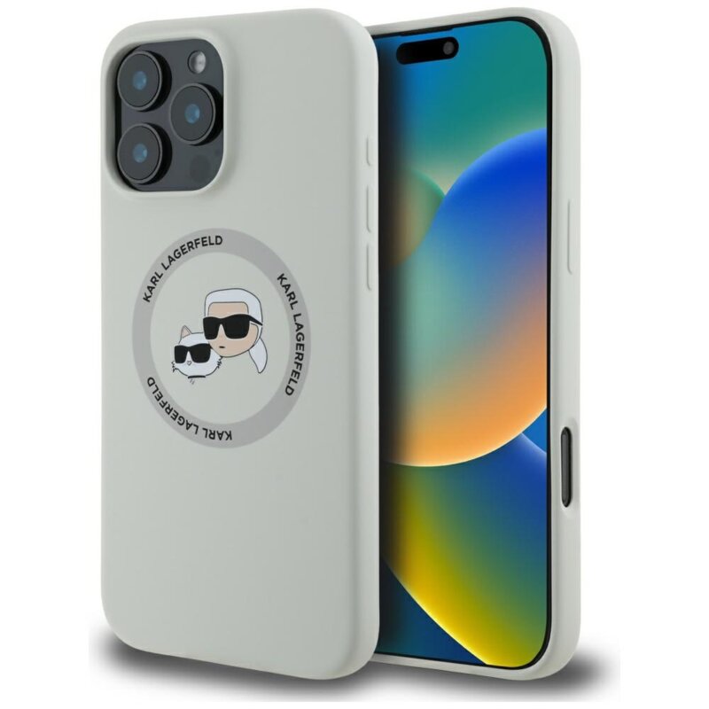 Husa Karl Lagerfeld iPhone 16 Pro Max Silicone MagSafe, Karl&Choupette Head, bej, KLHMP16XSKCHTCE