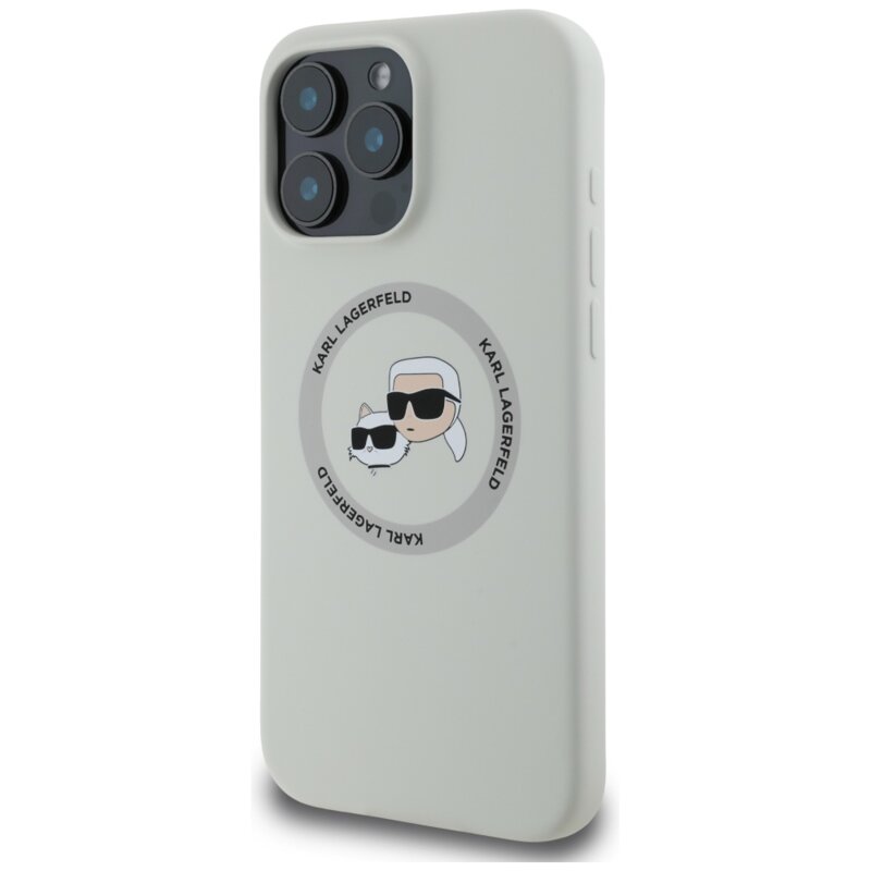 Husa Karl Lagerfeld iPhone 16 Pro Max Silicone MagSafe, Karl&Choupette Head, bej, KLHMP16XSKCHTCE