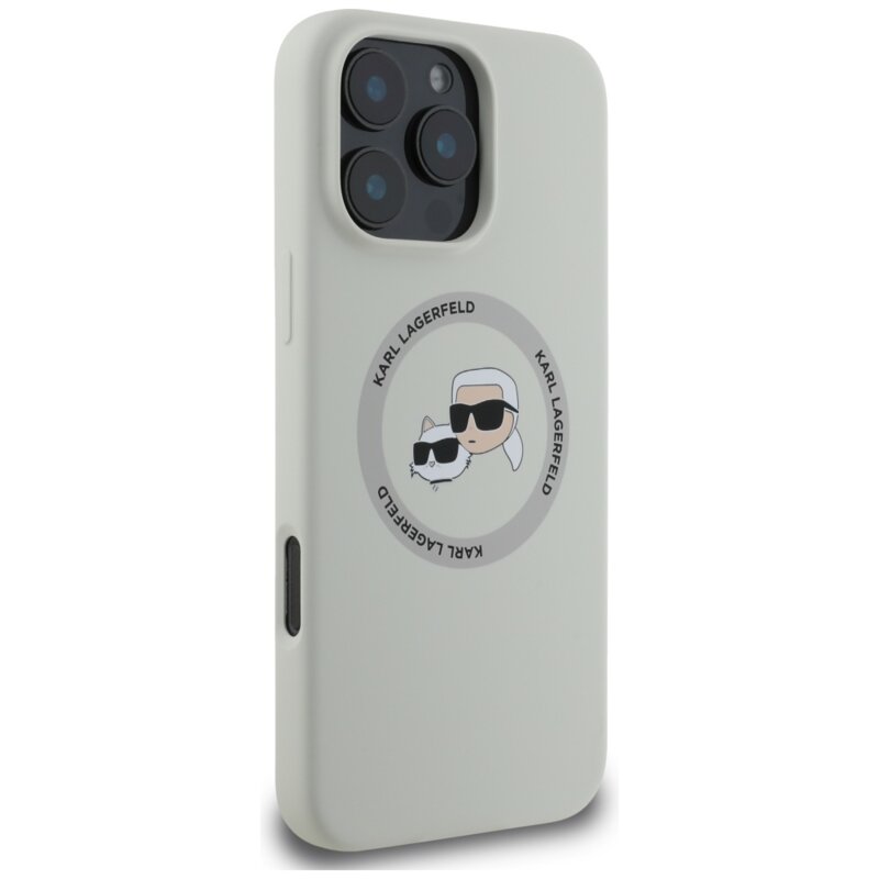Husa Karl Lagerfeld iPhone 16 Pro Silicone MagSafe, Karl&Choupette Head, bej, KLHMP16LSKCHTCE