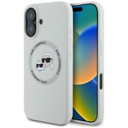 Husa Karl Lagerfeld iPhone 16 Silicone MagSafe, Karl&Choupette Head, bej, KLHMP16SSKCHTCE
