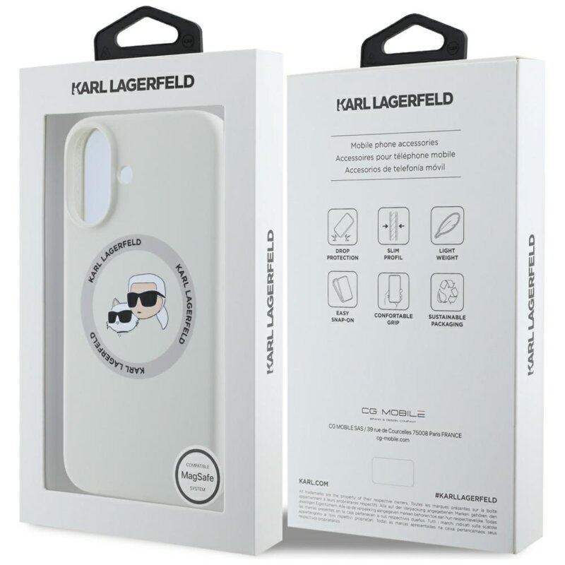 Husa Karl Lagerfeld iPhone 16 Silicone MagSafe, Karl&Choupette Head, bej, KLHMP16SSKCHTCE