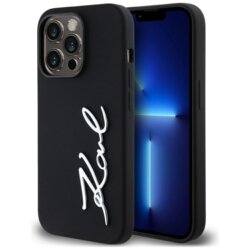Husa Karl Lagerfeld iPhone 14 Pro Silicone, Karl Script, negru, KLHCP14LSCMSMVK