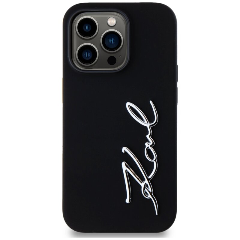 Husa Karl Lagerfeld iPhone 14 Pro Silicone, Karl Script, negru, KLHCP14LSCMSMVK