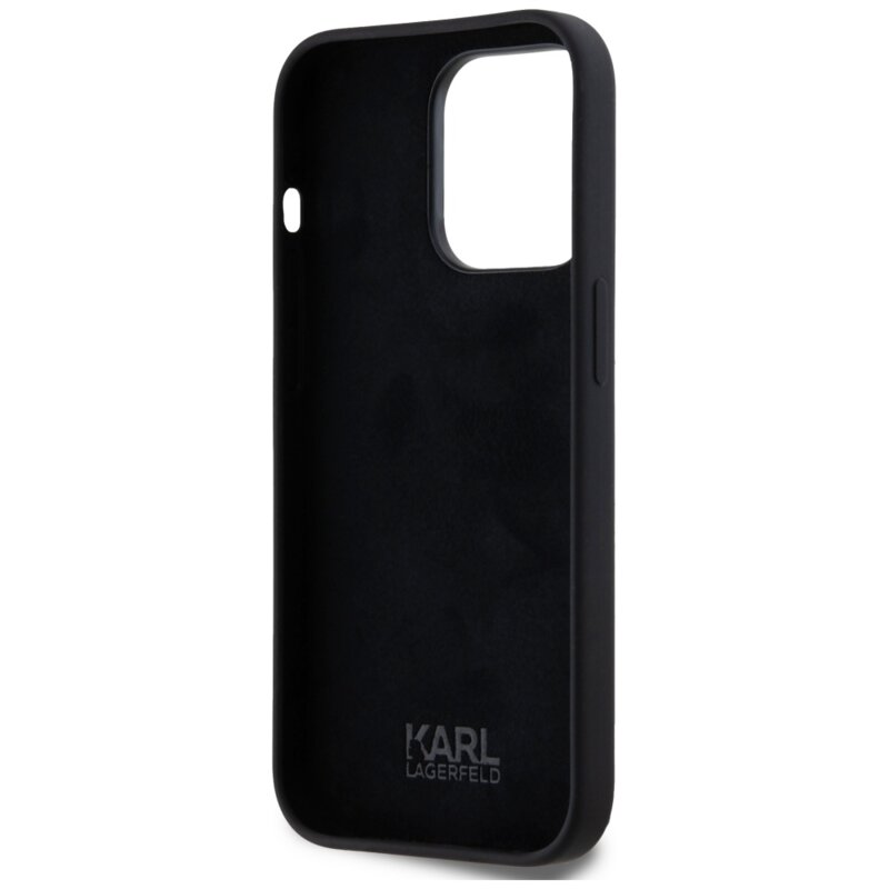 Husa Karl Lagerfeld iPhone 14 Pro Silicone, Karl Script, negru, KLHCP14LSCMSMVK
