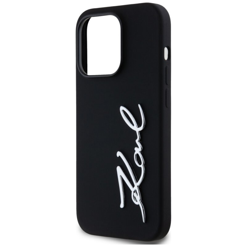 Husa Karl Lagerfeld iPhone 14 Pro Silicone, Karl Script, negru, KLHCP14LSCMSMVK
