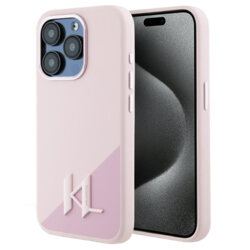 Husa Karl Lagerfeld iPhone 15 Pro Max Silicone MagSafe, Shadow Metal Initial, roz, KLHMP15XSCMKMPCP
