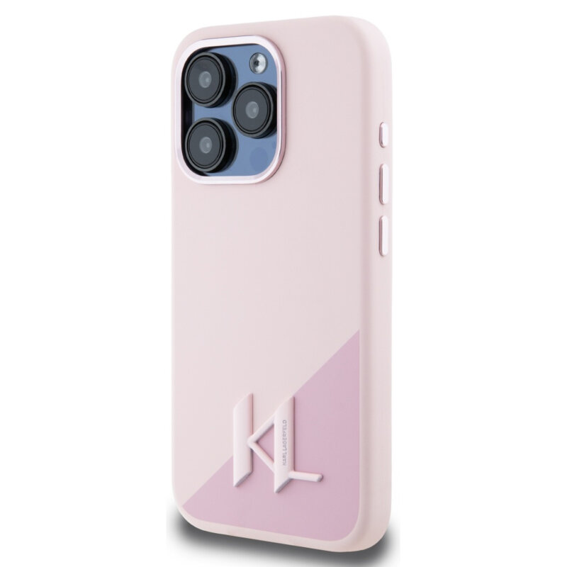 Husa Karl Lagerfeld iPhone 15 Pro Max Silicone MagSafe, Shadow Metal Initial, roz, KLHMP15XSCMKMPCP