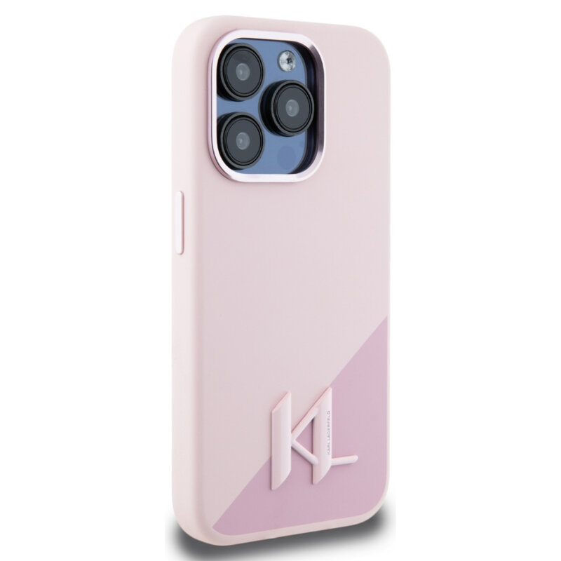 Husa Karl Lagerfeld iPhone 15 Pro Silicone MagSafe, Shadow Metal Initial, roz, KLHMP15LSCMKMPCP