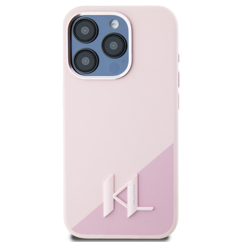 Husa Karl Lagerfeld iPhone 15 Pro Silicone MagSafe, Shadow Metal Initial, roz, KLHMP15LSCMKMPCP