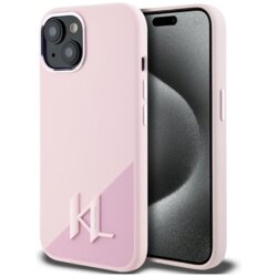 Husa Karl Lagerfeld iPhone 15 Silicone MagSafe, Shadow Metal Initial, roz, KLHMP15SSCMKMPCP
