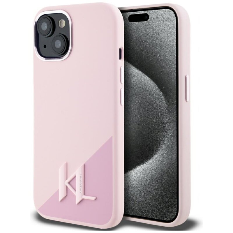 Husa Karl Lagerfeld iPhone 15 Silicone MagSafe, Shadow Metal Initial, roz, KLHMP15SSCMKMPCP