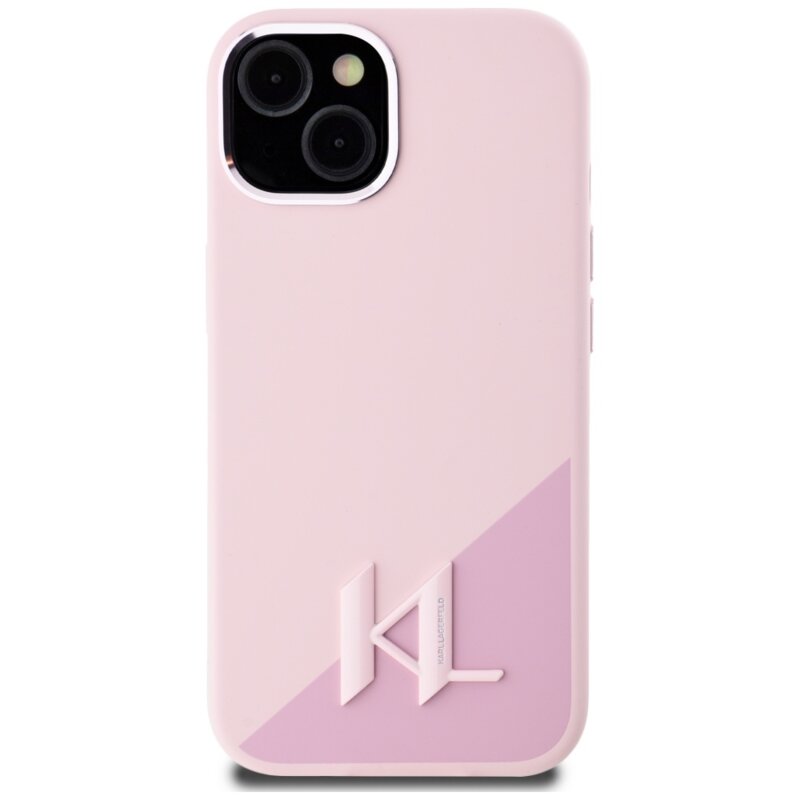 Husa Karl Lagerfeld iPhone 15 Silicone MagSafe, Shadow Metal Initial, roz, KLHMP15SSCMKMPCP