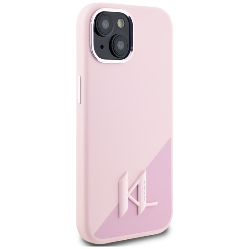 Husa Karl Lagerfeld iPhone 15 Silicone MagSafe, Shadow Metal Initial, roz, KLHMP15SSCMKMPCP