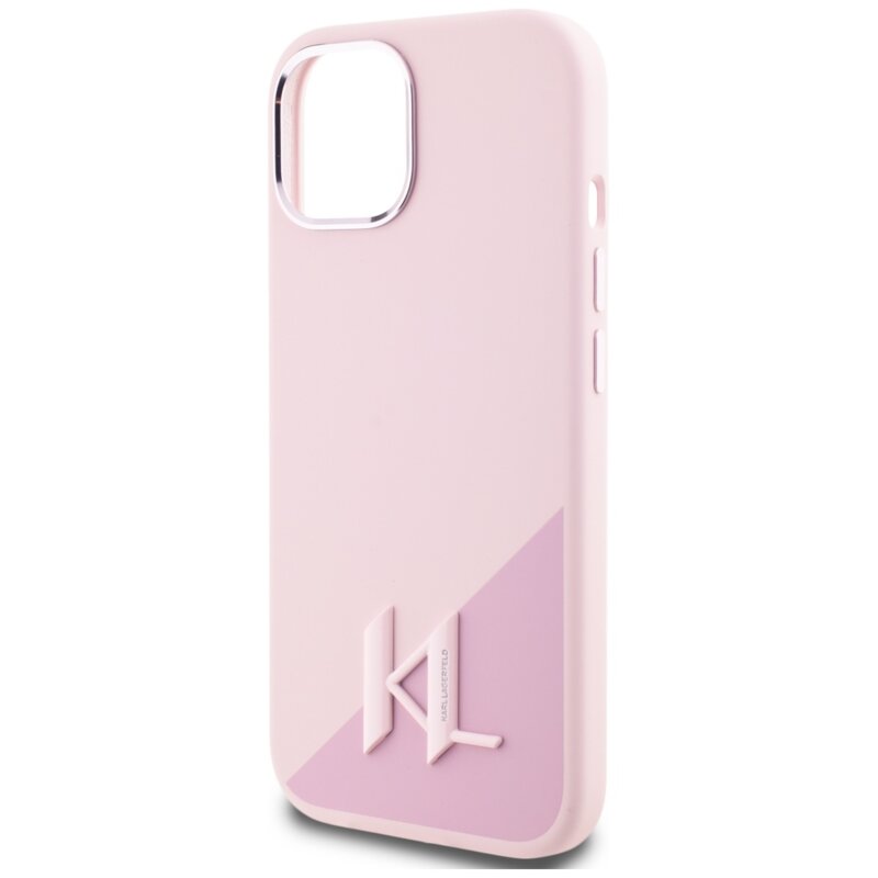 Husa Karl Lagerfeld iPhone 15 Silicone MagSafe, Shadow Metal Initial, roz, KLHMP15SSCMKMPCP