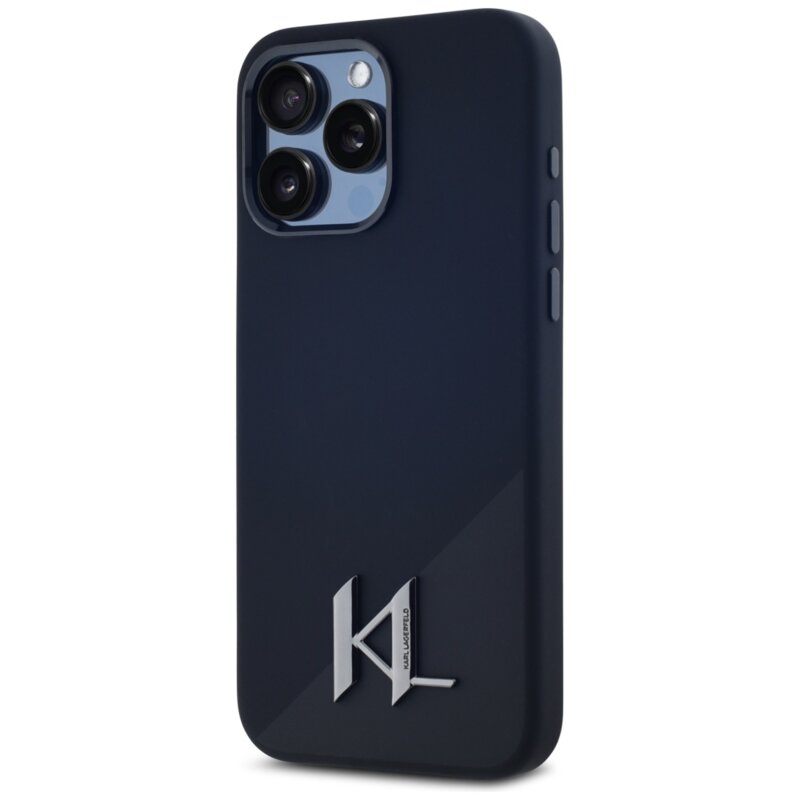 Husa Karl Lagerfeld iPhone 15 Pro Max Silicone MagSafe, Shadow Metal Initial, negru, KLHMP15XSCMKMPCK