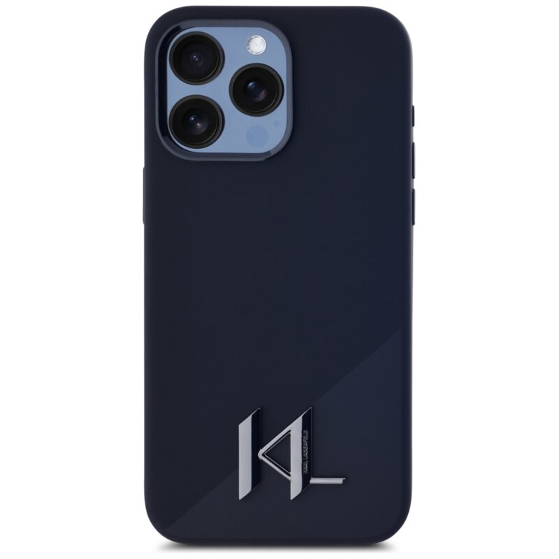 Husa Karl Lagerfeld iPhone 15 Pro Max Silicone MagSafe, Shadow Metal Initial, negru, KLHMP15XSCMKMPCK