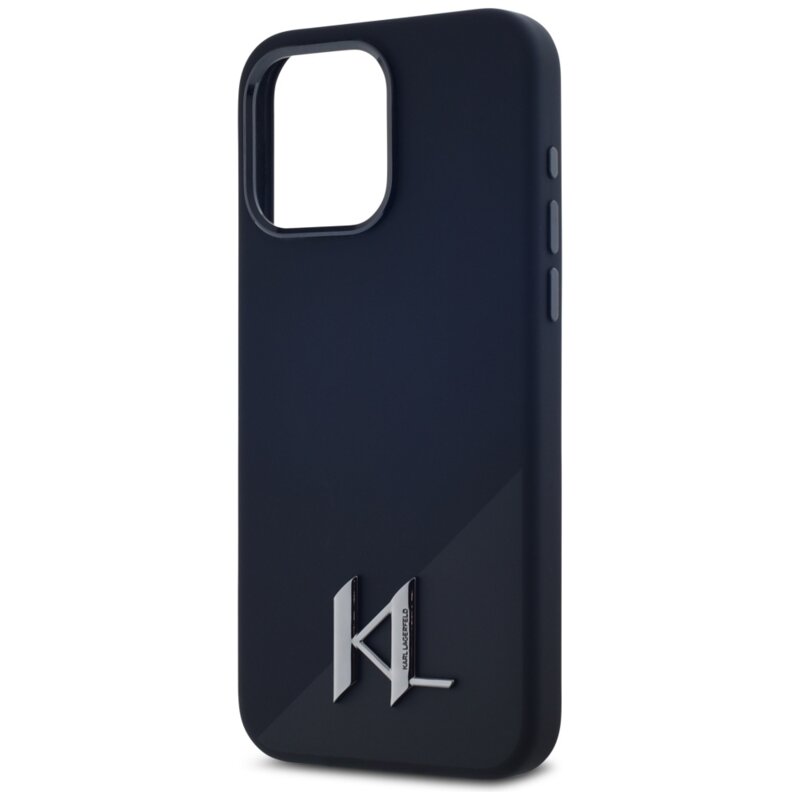 Husa Karl Lagerfeld iPhone 15 Pro Max Silicone MagSafe, Shadow Metal Initial, negru, KLHMP15XSCMKMPCK