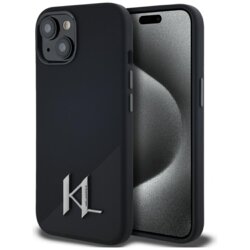 Husa Karl Lagerfeld iPhone 15 Silicone MagSafe, Shadow Metal Initial, negru, KLHMP15SSCMKMPCK