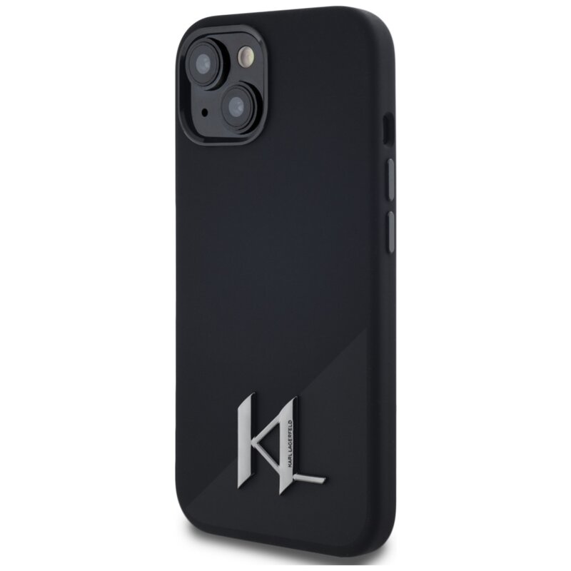 Husa Karl Lagerfeld iPhone 15 Silicone MagSafe, Shadow Metal Initial, negru, KLHMP15SSCMKMPCK