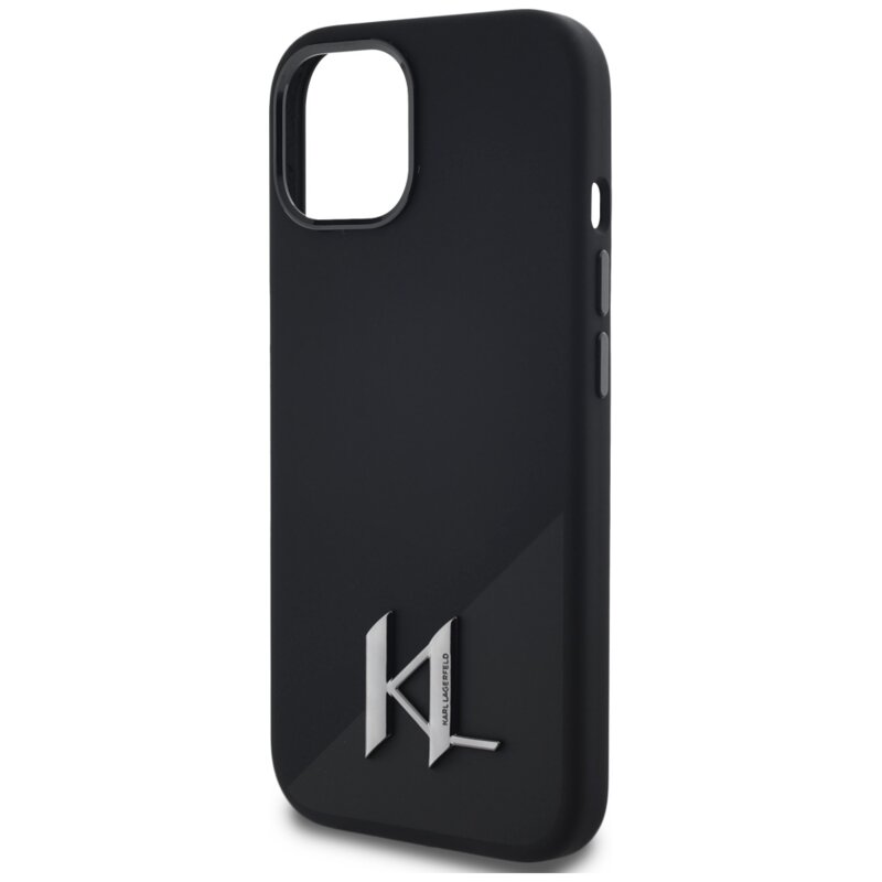 Husa Karl Lagerfeld iPhone 15 Silicone MagSafe, Shadow Metal Initial, negru, KLHMP15SSCMKMPCK