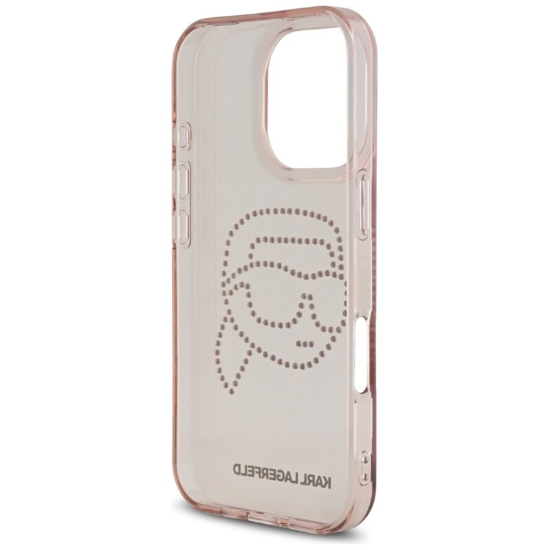 Husa iPhone 16 Pro Karl Lagerfeld IML Rhinestones, Karl Head, roz, KLHCP16LHKHDCELP
