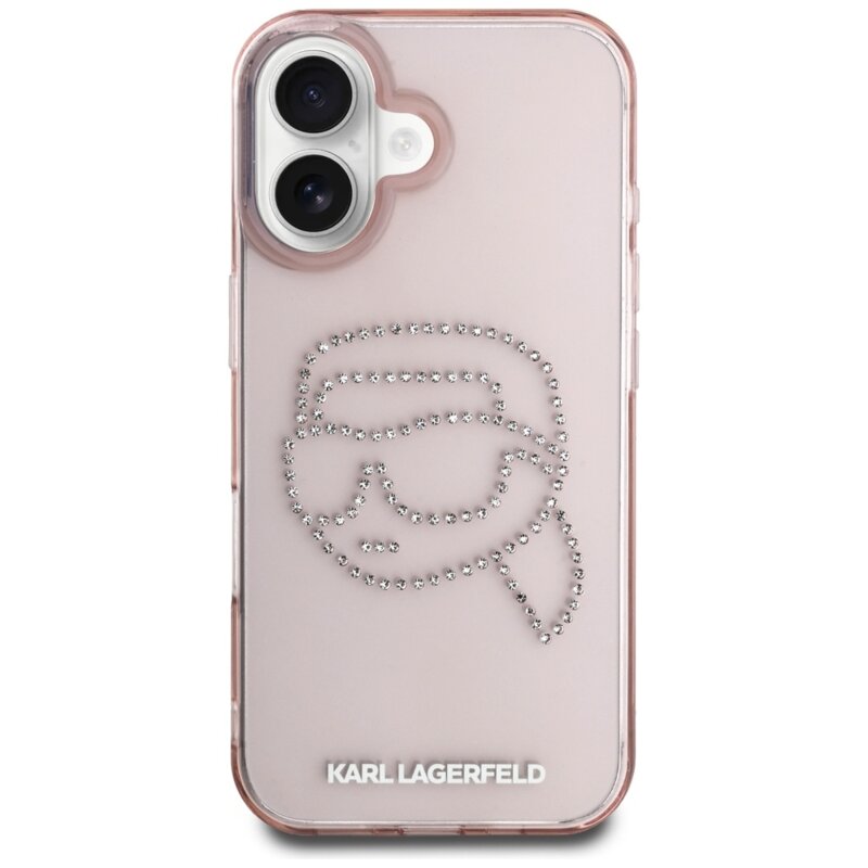 Husa iPhone 16 Karl Lagerfeld IML Rhinestones, Karl Head, roz, KLHCP16SHKHDCELP