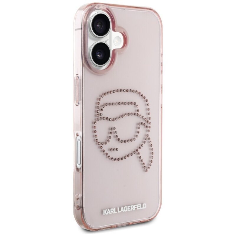 Husa iPhone 16 Karl Lagerfeld IML Rhinestones, Karl Head, roz, KLHCP16SHKHDCELP