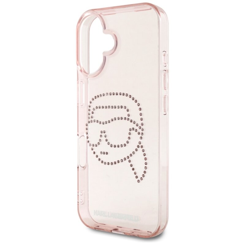 Husa iPhone 16 Karl Lagerfeld IML Rhinestones, Karl Head, roz, KLHCP16SHKHDCELP