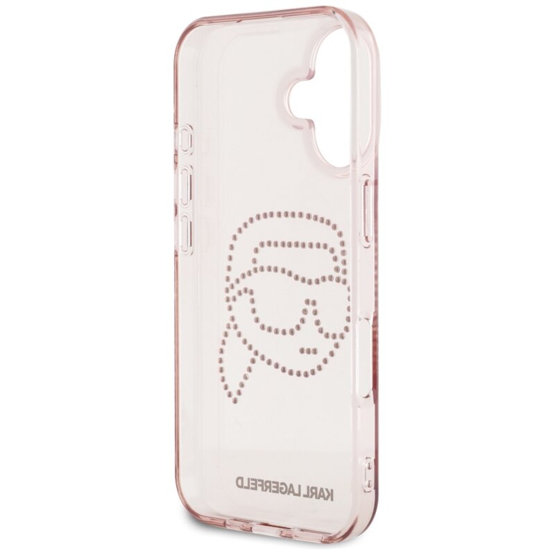Husa iPhone 16 Karl Lagerfeld IML Rhinestones, Karl Head, roz, KLHCP16SHKHDCELP