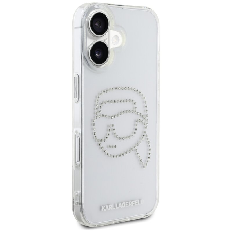 Husa iPhone 16 Karl Lagerfeld IML Rhinestones, Karl Head Transparent, KLHCP16SHKHDCELT