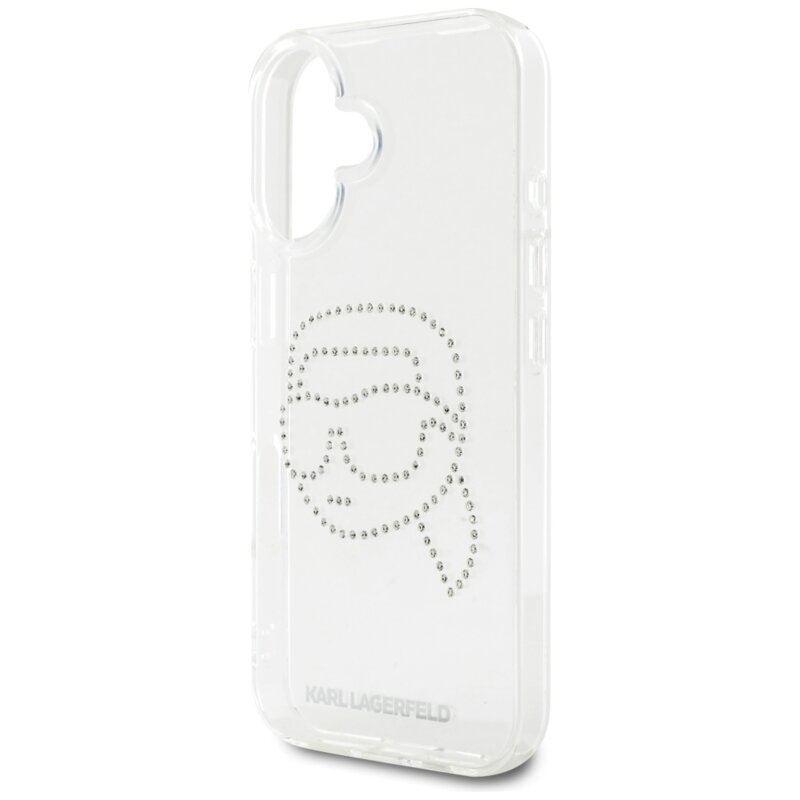 Husa iPhone 16 Karl Lagerfeld IML Rhinestones, Karl Head Transparent, KLHCP16SHKHDCELT