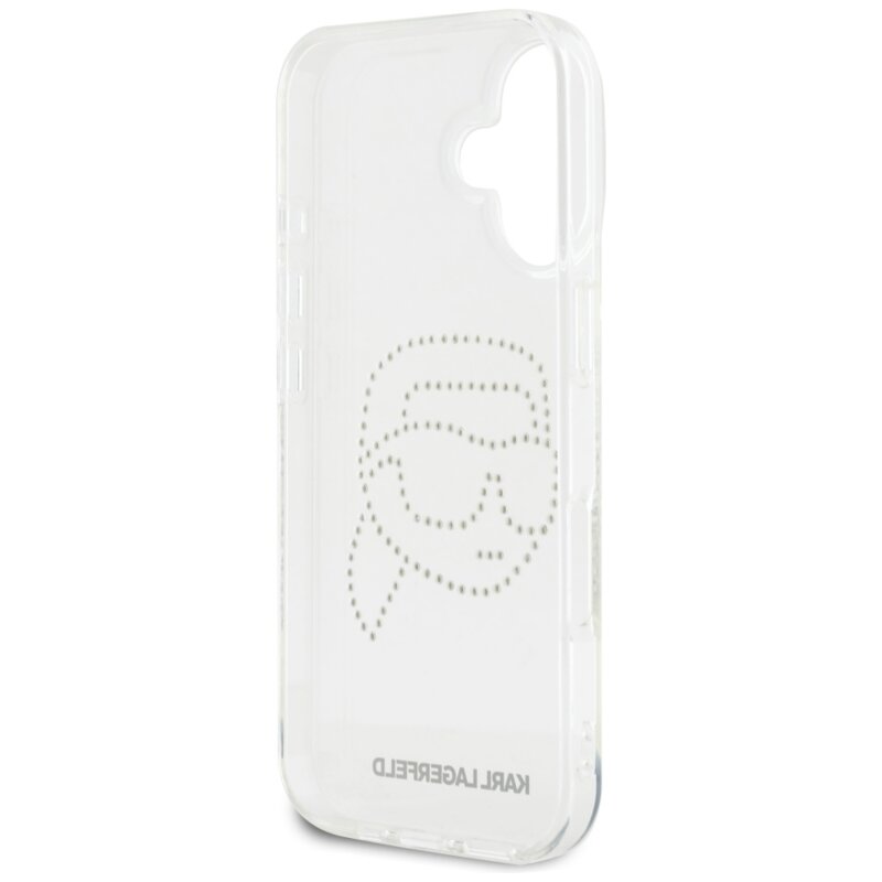 Husa iPhone 16 Karl Lagerfeld IML Rhinestones, Karl Head Transparent, KLHCP16SHKHDCELT