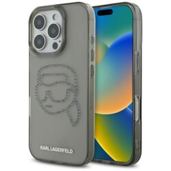 Husa iPhone 16 Pro Karl Lagerfeld IML Rhinestones, Karl Head, negru, KLHCP16LHKHDCELK