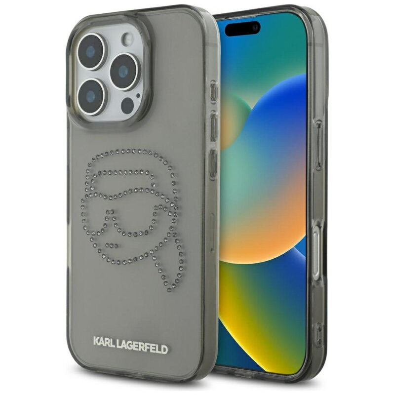 Husa iPhone 16 Pro Karl Lagerfeld IML Rhinestones, Karl Head, negru, KLHCP16LHKHDCELK