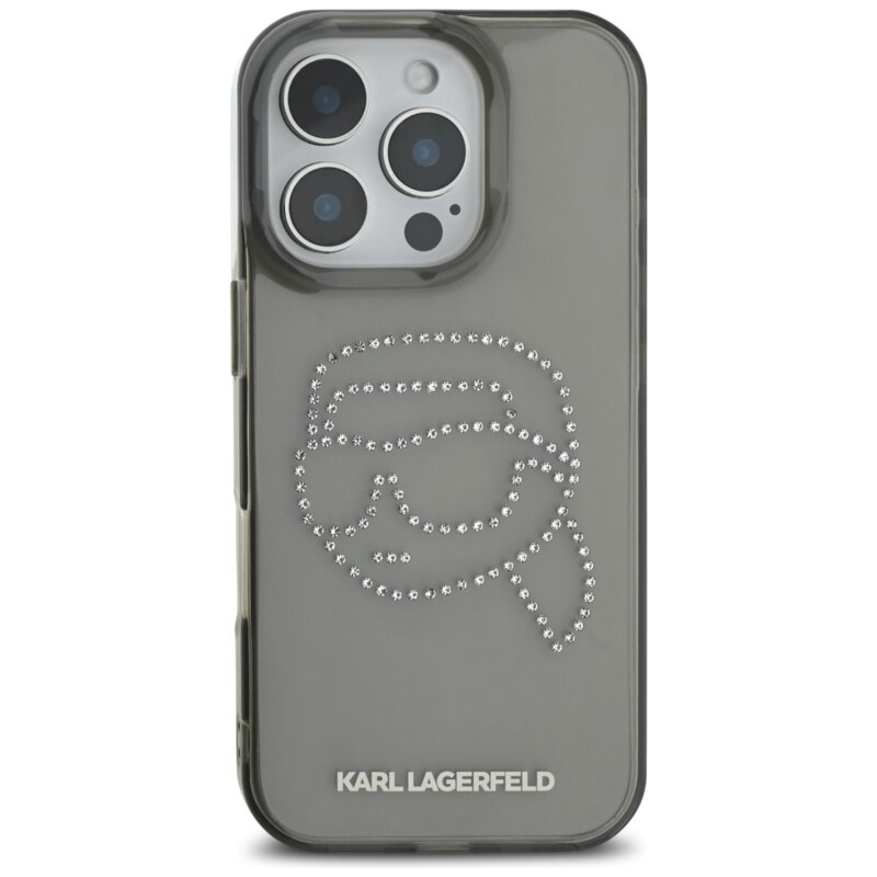 Husa iPhone 16 Pro Karl Lagerfeld IML Rhinestones, Karl Head, negru, KLHCP16LHKHDCELK