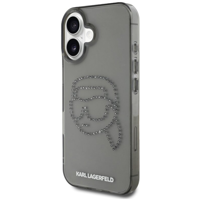 Husa iPhone 16 Karl Lagerfeld IML Rhinestones, Karl Head Transparent, negru, KLHCP16SHKHDCELK