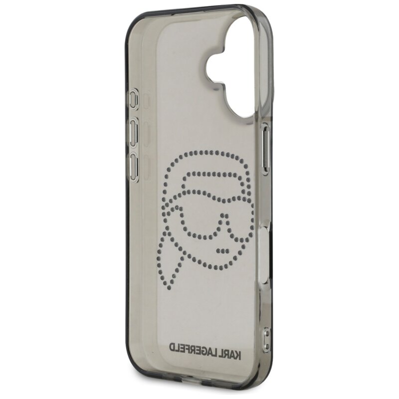 Husa iPhone 16 Karl Lagerfeld IML Rhinestones, Karl Head Transparent, negru, KLHCP16SHKHDCELK