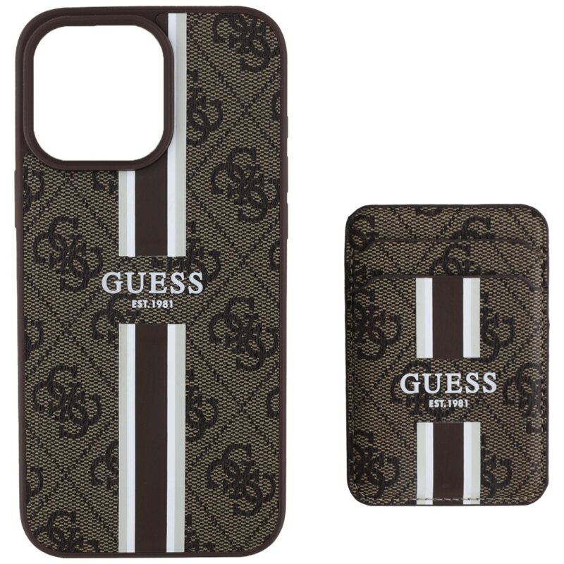 Husa Guess Cardslot 4G Stripes MagSafe iPhone 16 Pro Max, maro, GUBPHCP16XP4RPSW
