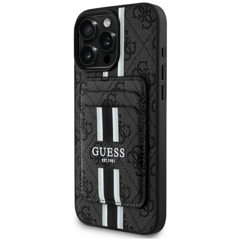 Husa Guess Cardslot 4G Stripes MagSafe iPhone 16 Pro Max, negru, GUBPHCP16XP4RPSK
