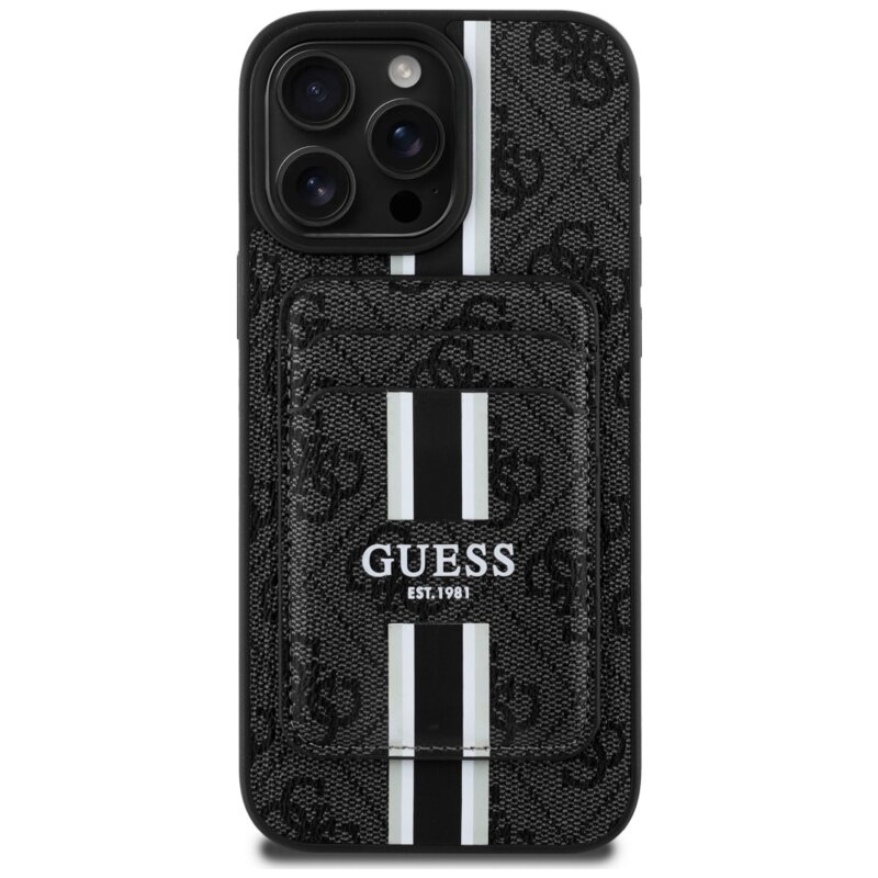 Husa Guess Cardslot 4G Stripes MagSafe iPhone 16 Pro Max, negru, GUBPHCP16XP4RPSK