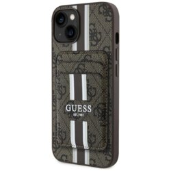 Husa Guess Cardslot 4G Stripes MagSafe iPhone 15, maro, GUBPHCP15SP4RPSW