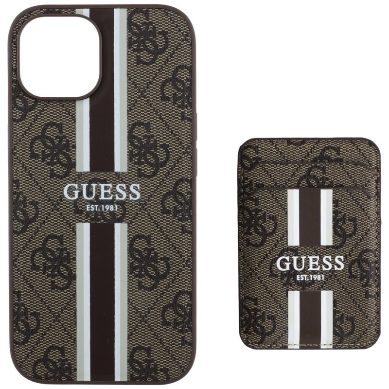 Husa Guess Cardslot 4G Stripes MagSafe iPhone 15, maro, GUBPHCP15SP4RPSW