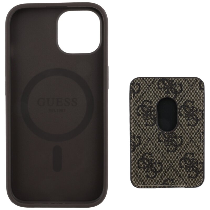 Husa Guess Cardslot 4G Stripes MagSafe iPhone 15, maro, GUBPHCP15SP4RPSW