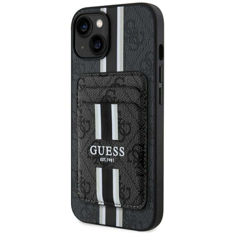 Husa Guess Cardslot 4G Stripes MagSafe iPhone 15, negru, GUBPHCP15SP4RPSK